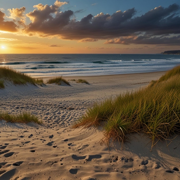 Photo sunset at the dune beach generated by ai