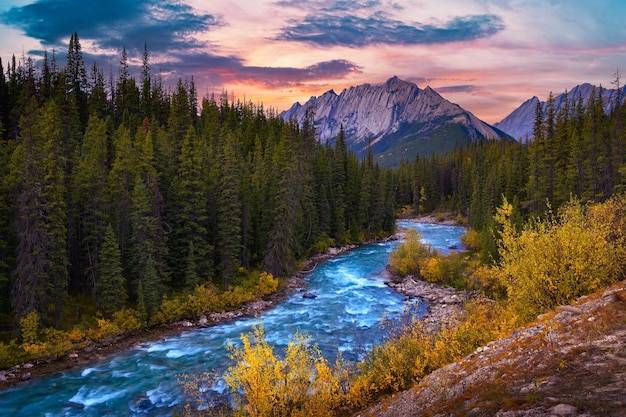 Sunset above evelyn creek and colin range in jasper national park canada