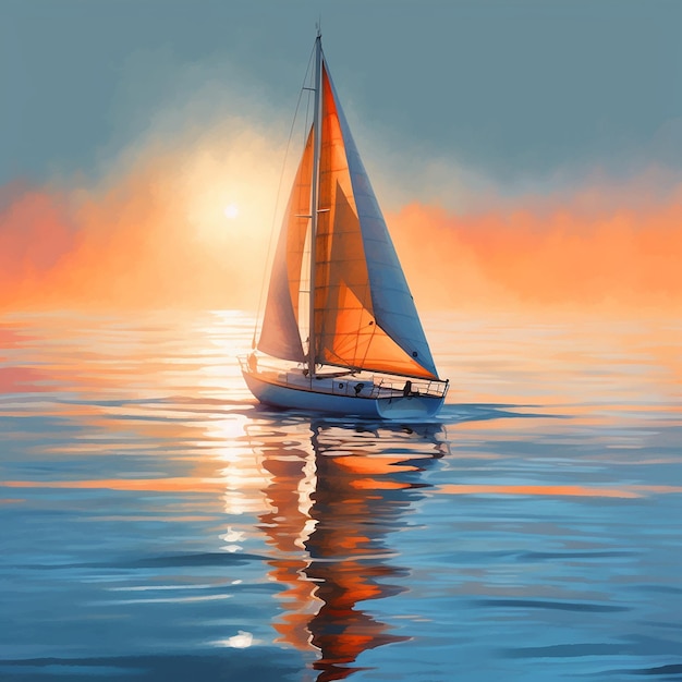 Sunset excellent beautiful painting sailboat Generative AI