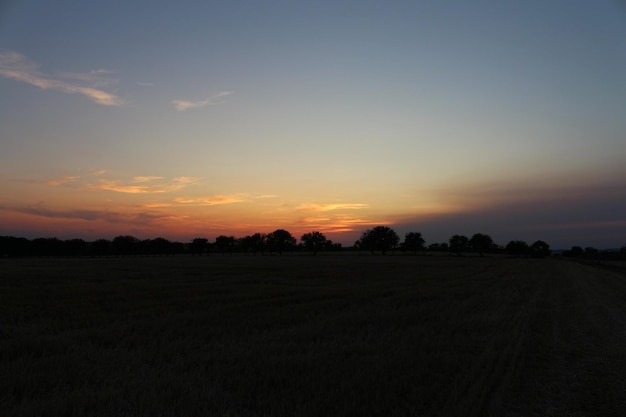 A sunset over a field