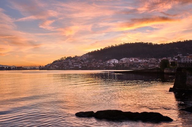 Sunset in the fishing village of Combarro in Galicia