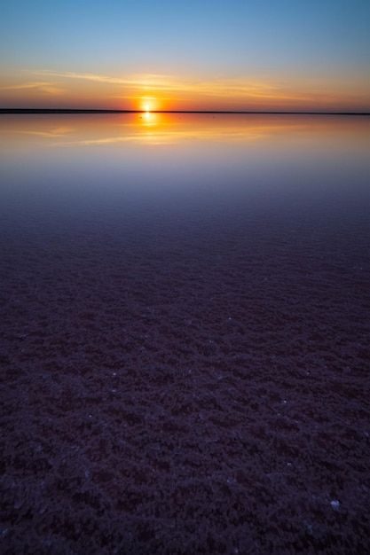 Sunset Genichesk pink salty lake Ukraine