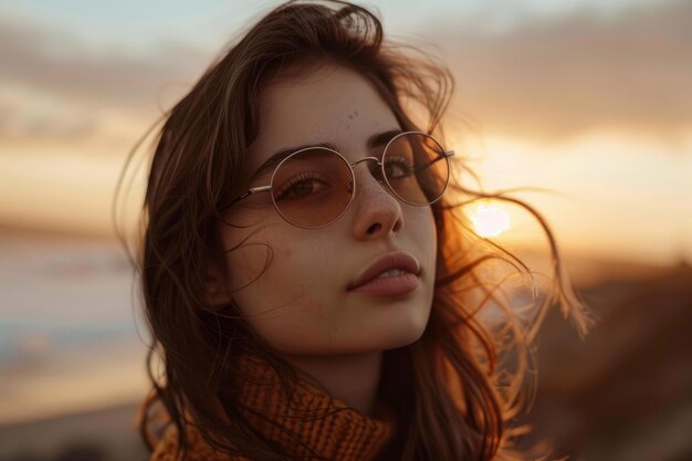 Sunset glow on fashionable young woman