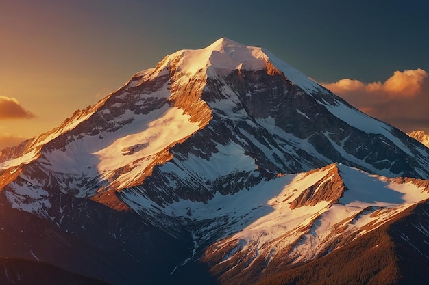 Sunset Glow on SnowCapped Mountain Peaks