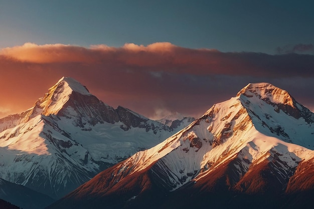 Sunset Glow on SnowCapped Mountain Peaks