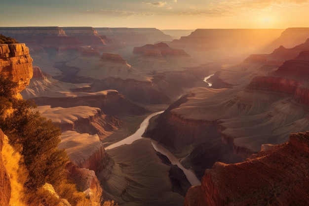 Sunset at the Grand Canyon majestic and imposing generative IA