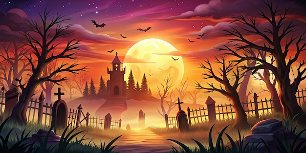 sunset In Halloween Background Flat style