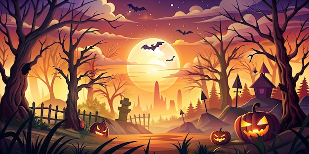 sunset In Halloween Background Flat style