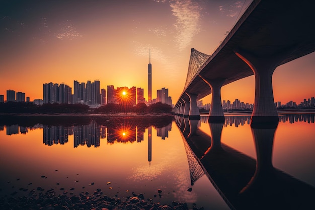 Sunset at the Han River in Seoul South Korea