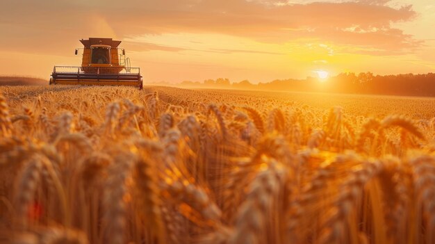 Sunset Harvest in Golden Wheat Field