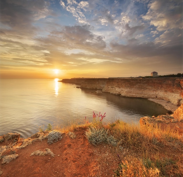 Sunset on he sea cliffs