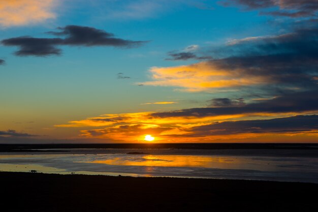 Sunset on Iceland Beach with Beautiful Sky in Winter