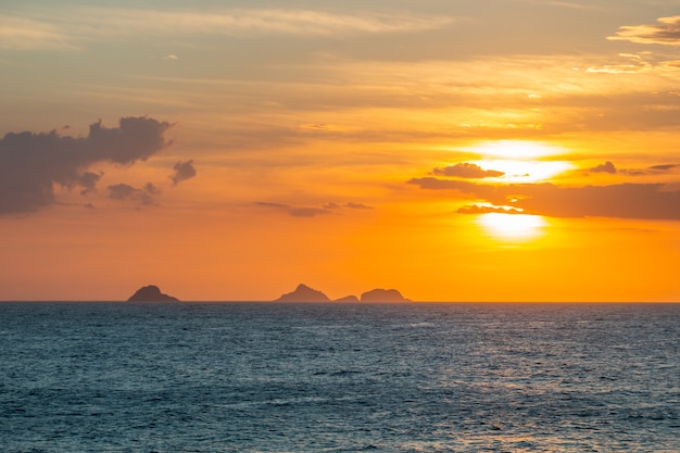 Sunset at ipanema beach in rio de janeiro brazil.