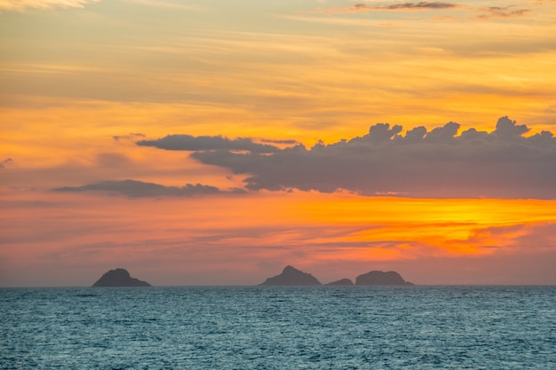 Sunset at ipanema beach in rio de janeiro brazil.