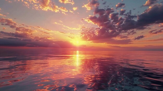 a sunset is reflected on the water with clouds and the sun shining on the water