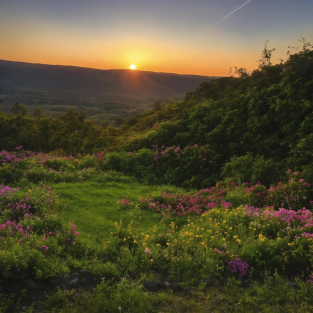 A sunset is seen on a hill