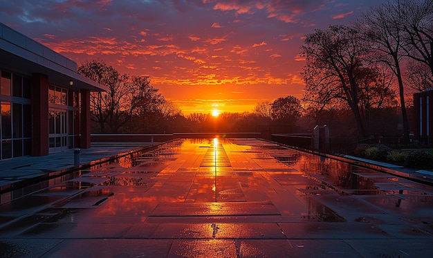 a sunset is shown with a red and orange sky