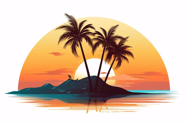 Photo a sunset over a island with palm trees