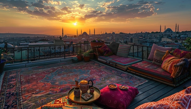 Sunset Over Istanbul from a Rooftop Oasis