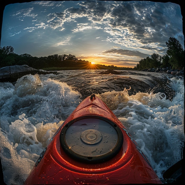 Sunset kayaking adventure on the river