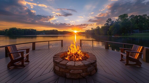 Sunset Lake View with a Cozy Fire Pit