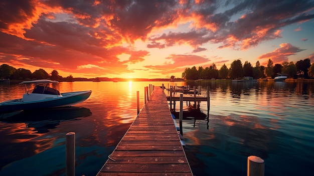 sunset in the lake with a ship