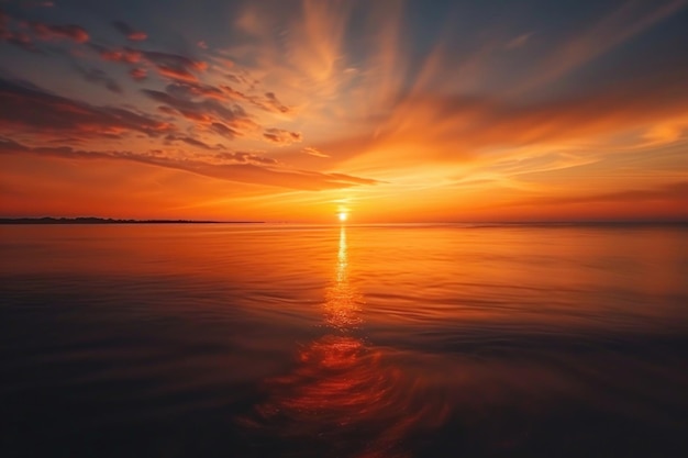 Photo a sunset over a lake with the sun setting behind the clouds