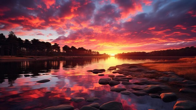 Sunset over a lake