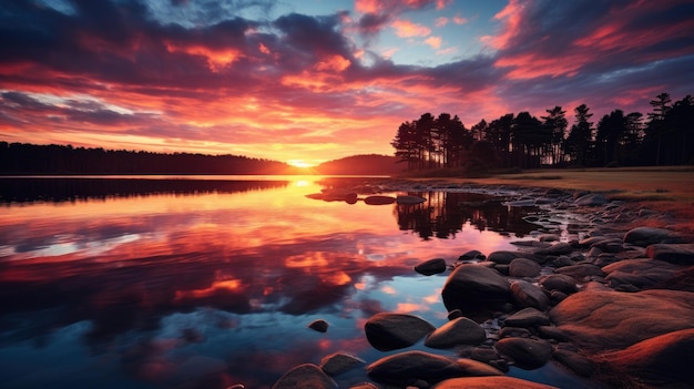 Sunset over a lake