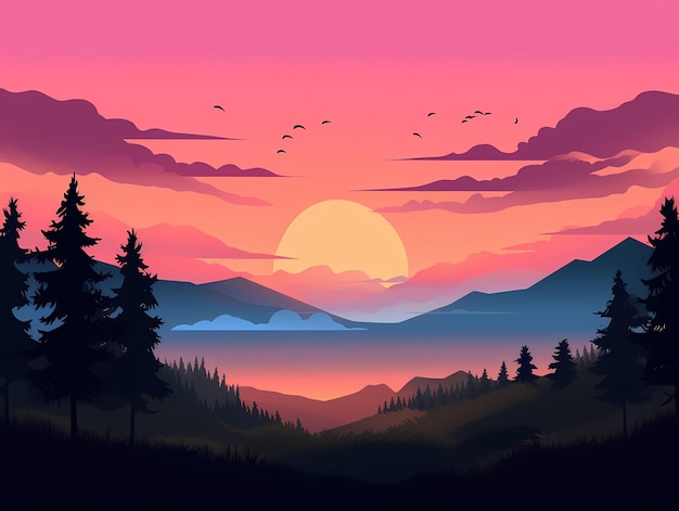 sunset landscape background vector blue sky flat vector Generated ai