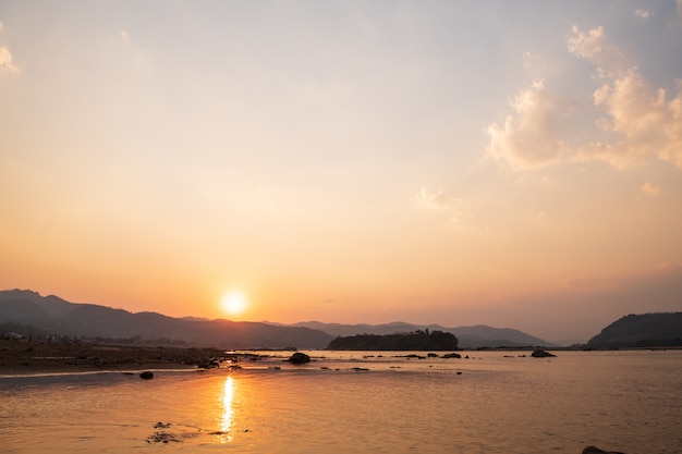 Sunset landscape of the Mekong river at Pakchom district