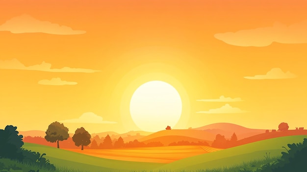 Photo sunset landscape with rolling hills and trees