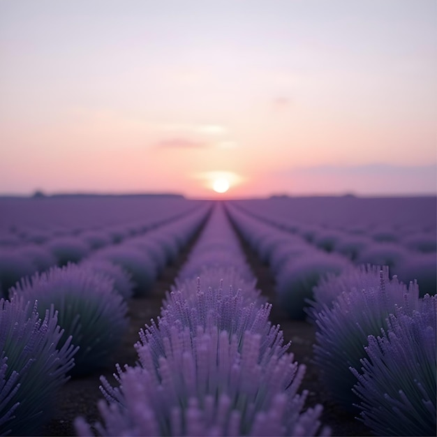 Photo sunset over lavender field a serene nature escape