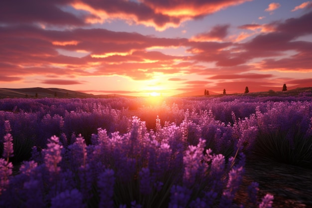 Sunset over lavender fields