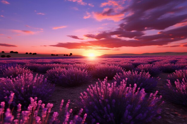 Sunset over lavender fields