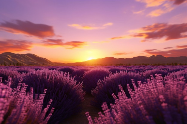 Sunset over lavender fields