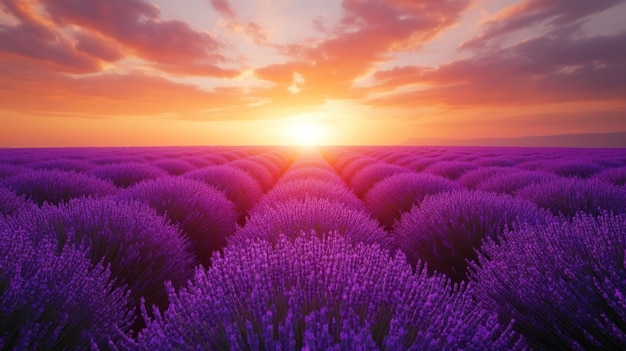 Photo sunset over lavender fields