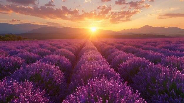 Photo sunset over lavender fields