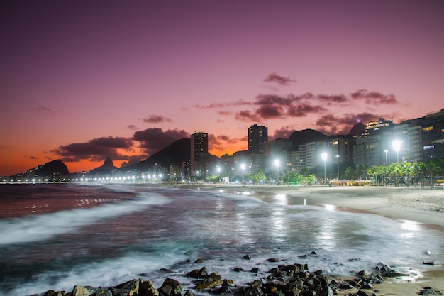 Sunset at Leme Beach in Copacabana in Rio de Janeiro