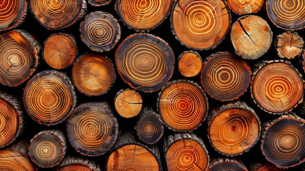 Photo sunset light on cut logs in a serene forest highlighting the beauty and resourcefulness of wood