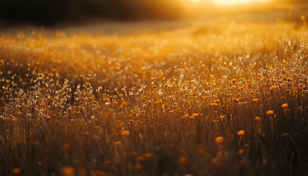 Photo sunset light shining through wildflowers in the field