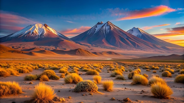 Photo sunset light on volcanos of atacama desert mountains southern from san pedro de atacama stunning s