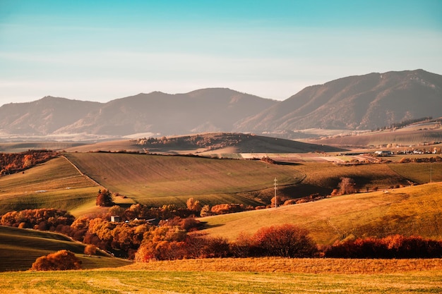 Sunset over Liptov region in the backround with Liptovska mara lake and tatras mountains around Liptovsky mikulas landspace slovakia