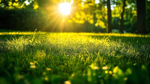 Sunset over Lush Green Grass