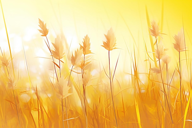 Sunset over the meadow with spikelets Nature background