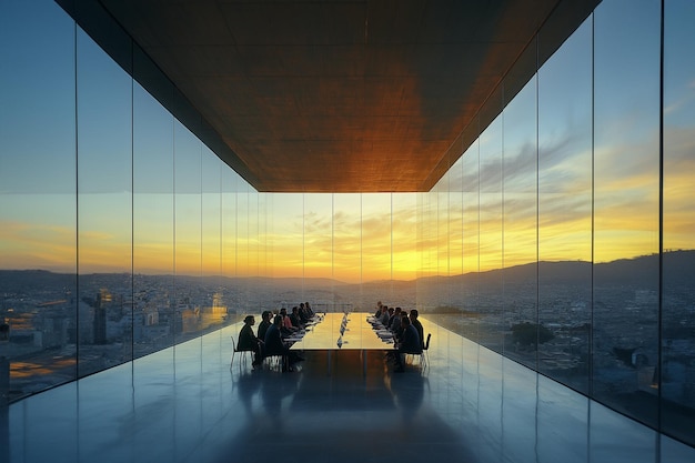 Sunset Meeting in Modern Office