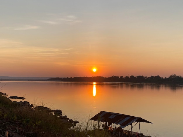 A sunset over the mekong river