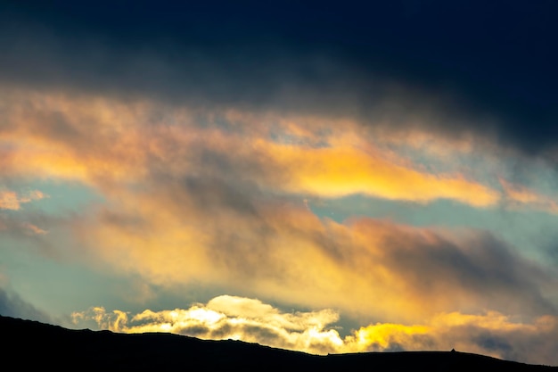 Sunset in mountain and misty terrain of Iceland Nature and places for wonderful travels