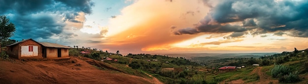 Photo a sunset over a mountain range