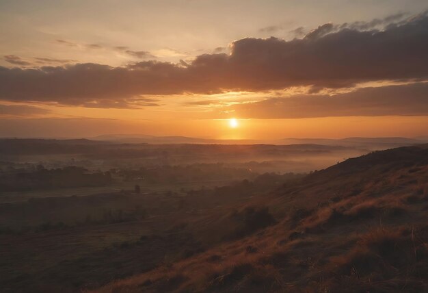 a sunset over a mountain with a sunset in the background